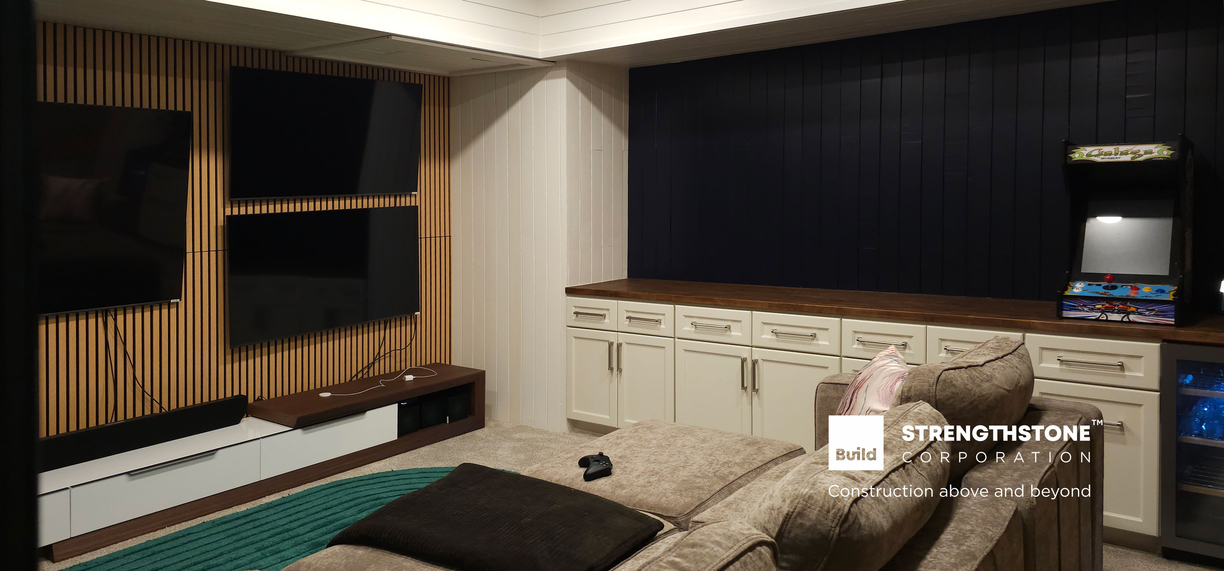 Built a custom entertainment room from a gym room, showcase