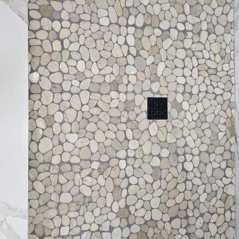 Project Master bathroom, large format tiles marble look, pebble, Castle Pines, Colorado ' image - ' 13