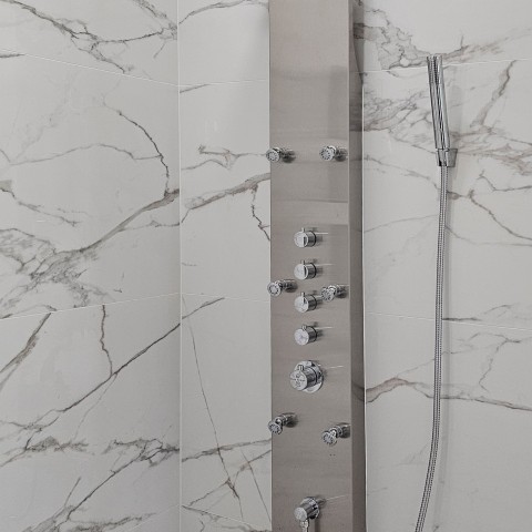 Project Master bathroom, large format tiles marble look, pebble, Castle Pines, Colorado ' image - ' 12