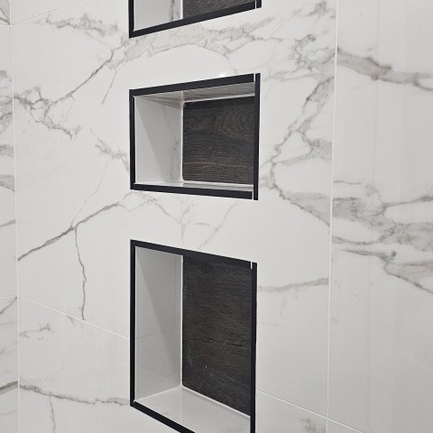 Project Master bathroom, large format tiles marble look, pebble, Castle Pines, Colorado ' image - ' 14