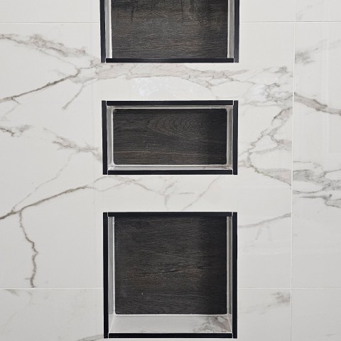 Project Master bathroom, large format tiles marble look, pebble, Castle Pines, Colorado ' image - ' 15
