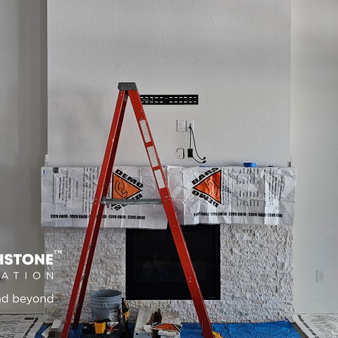 Project White stack stone fireplace area, Castle Rock, Colorado ' image - ' 2