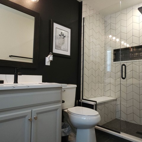 Project Bathroom remodeling, black and white, rhombus tiles, Castle Rock, Colorado ' image - ' 33