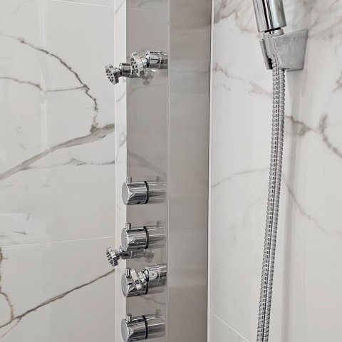 Project Master bathroom, large format tiles marble look, pebble, Castle Pines, Colorado ' image - ' 20