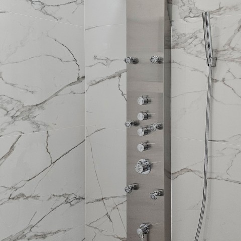 Project Master bathroom, large format tiles marble look, pebble, Castle Pines, Colorado ' image - ' 10