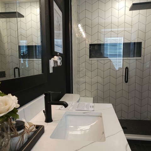 Project Bathroom remodeling, black and white, rhombus tiles, Castle Rock, Colorado ' image - ' 34