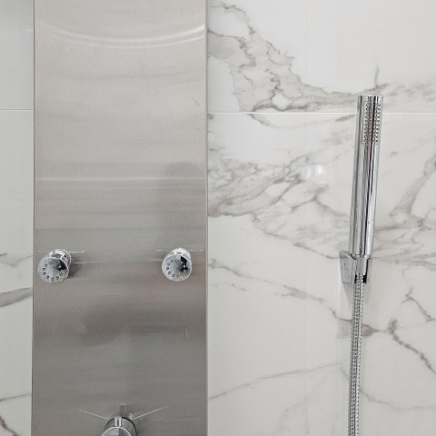Project Master bathroom, large format tiles marble look, pebble, Castle Pines, Colorado ' image - ' 19